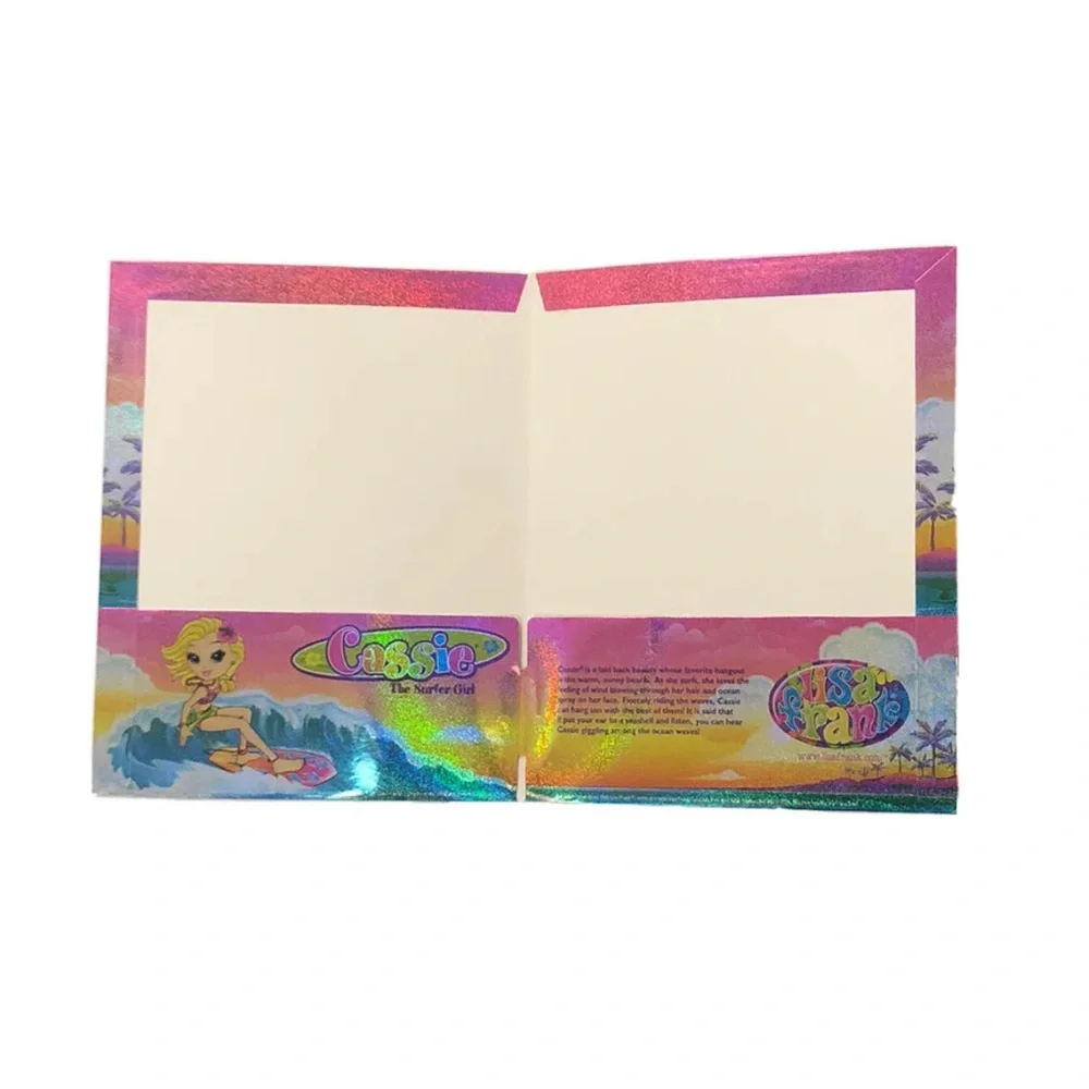 Lisa Frank Pocket Folder Glitter Cassie the Surfer Girl W/ Seal NEW & UNPUNCHED